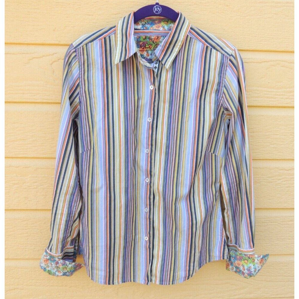 Robert Graham Women's Button Up Shirt Striped Floral Cuffs Size 4